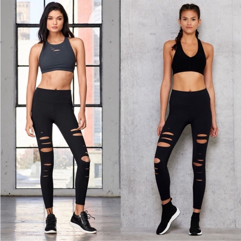 Alo Yoga Extreme Ripped Slash Warrior Legging Black High Rise Athleisure Small